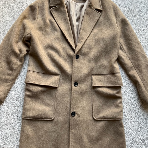Abercrombie & Fitch Men Wool Blend Topcoat Top Mac Coat Jacket Tan Camel Beige L - Picture 7 of 14